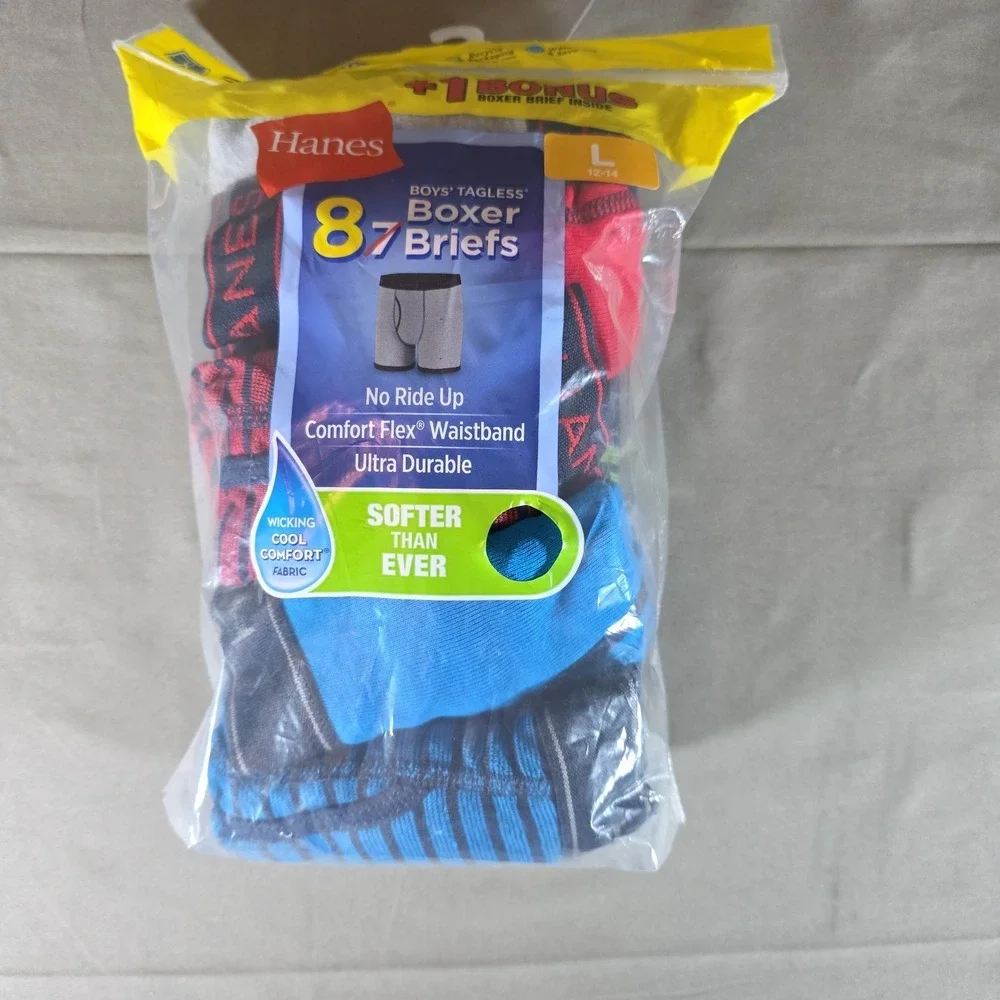 Hanes Boys Boxer Briefs Size Large Tagless Underwear 8 Pack Wicking Cool Comfort